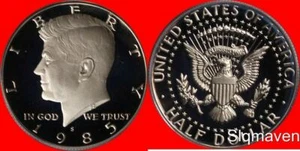 Medio dólar Kennedy 1985 vestido S camafeo profundo gema prueba - Imagen 1 de 1