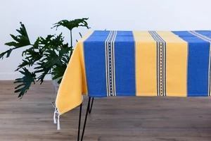 Mexican Tablecloth Handmade in Mexico Royal Blue/Yellow Table Linen Table Cover - Picture 1 of 2
