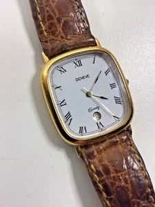 Orologio Geneve Uomo Quarzo Tono Oro Data Numeri Romani 553413 Batteria Nuova Francia - Foto 1 di 16