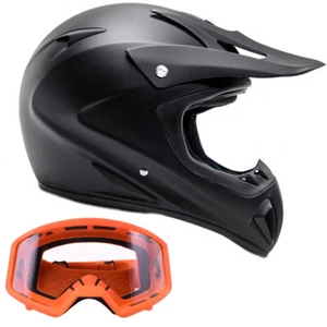 Adult Matte Black Motocross Helmet Combo Goggles DOT Off-road Dirt Bike ATV UTV  - Picture 1 of 25