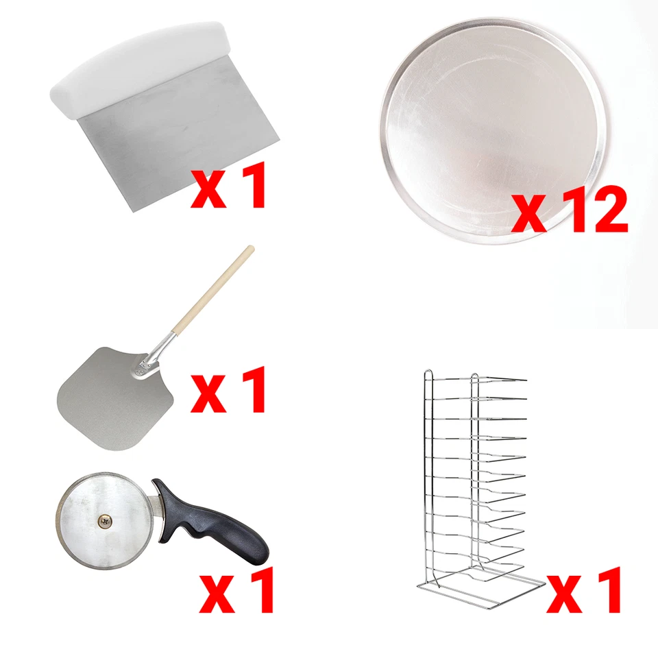 Pizza Set 11 Slot Rack, Dough Cutter, Lifter Peel, Roller, 12 x 300mm 11" Trays - image 1 of 4