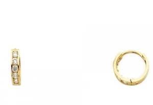 14K Yellow Gold Round Huggies Earrings for Women Children lab-created - Picture 1 of 2