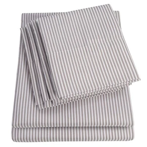 Queen Sheets Stripe Grey - 6 Piece 1500 Supreme Collection Fine Brushed Micro... - Picture 1 of 6