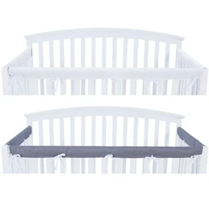 Crib Rail Cover Protector Safe Teething Guard Wrap for Standard Crib Grey&White - Picture 1 of 8