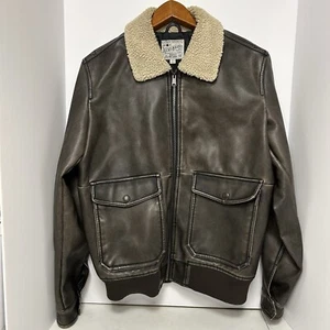 Lucky Brand Jacke Herren Large braun Kunstleder durchgehender Reißverschluss gefüttert - Bild 1 von 9