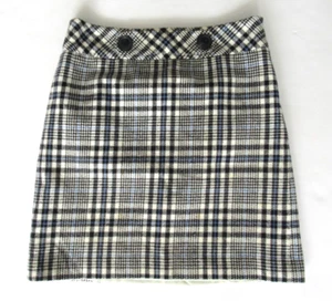 Ann Taylor Plaid Cotton Fully Lined Mini Skirt, size 0 or XS Black, White & Blue - Picture 1 of 10