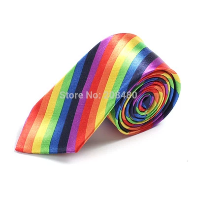 Unisex Gay Pride LGBT Rainbow Stripe Skinny Tie - Brand New - Image 1 of 2