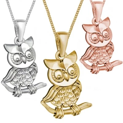 Eule Anhänger Hals-Kette 925 Sterling Silber Rose Gold Rotgold Vogel  - Bild 1 von 4