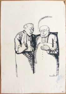 Messe basse Dessin à l'encre de HERMANN-PAUL (1864-1940) curé prêtre - Foto 1 di 3