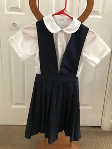 Vintage French Toast Girls School Uniform Pleated Jumper & white Blouse size 7-8 - Picture 1 of 8