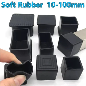 Square Chair Leg Caps Anti-Slip Rubber Chair Tips Table Chair Floor Protectors - Picture 1 of 43