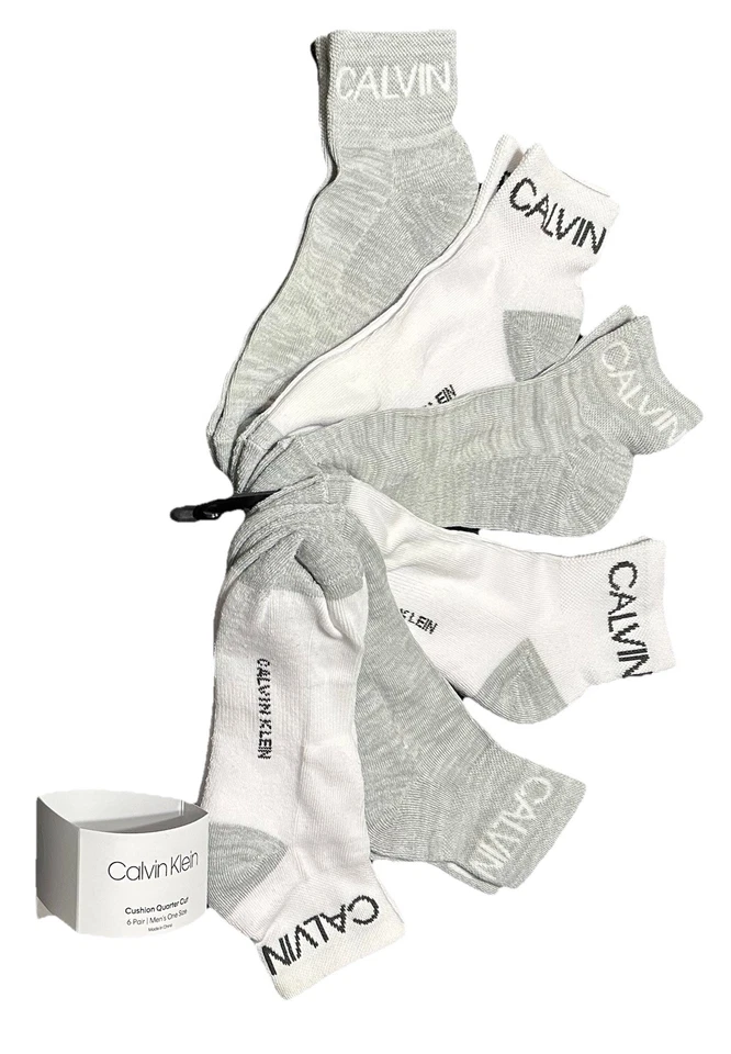 Calvin Klein 6-Pair Men's  Cushion Quarter Cut Socks    White/Gray - Image 1 of 3