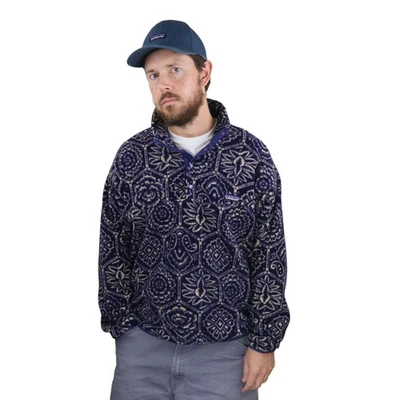 Vtg 90s Patagonia Nepali Hexagon Synchilla Snap-T Fleece Pullover Mens L Jacket - Image 1 of 4