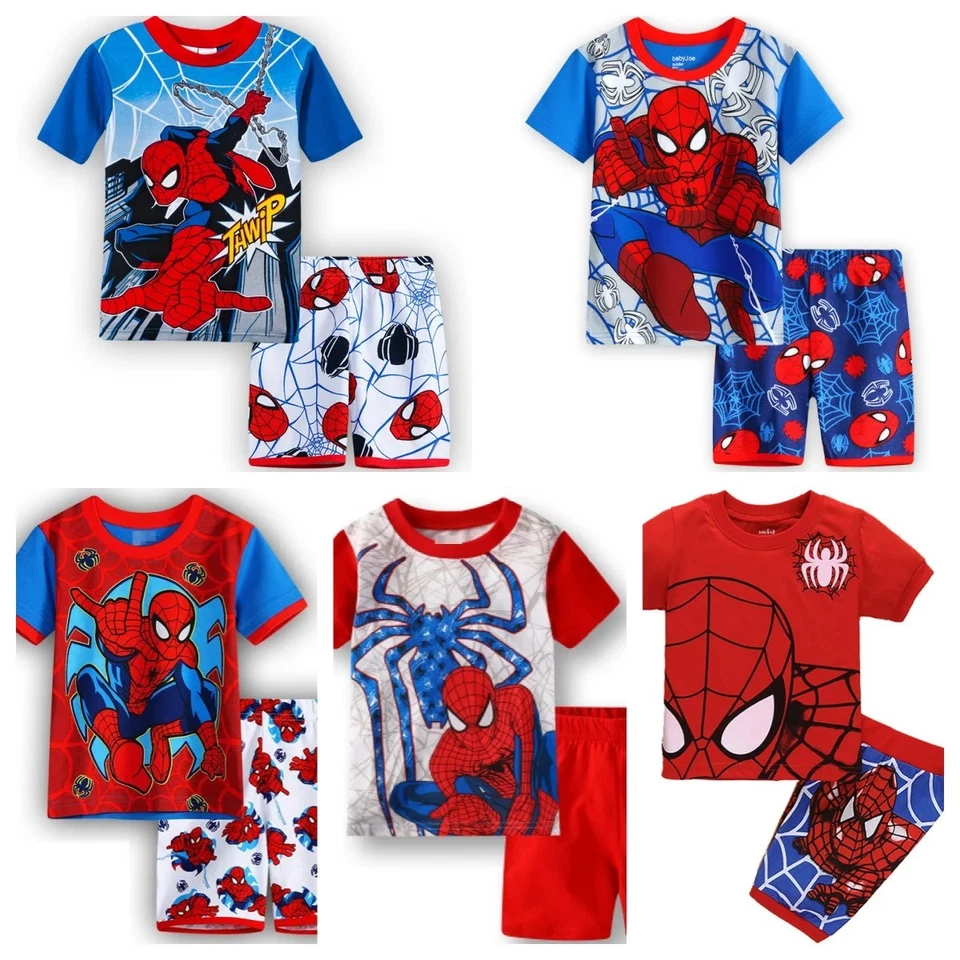 Boys Superhero Spiderman Pyjamas Pjs Set Kids T-Shirt Shorts Sleepwear Outfits - image 1 of 4