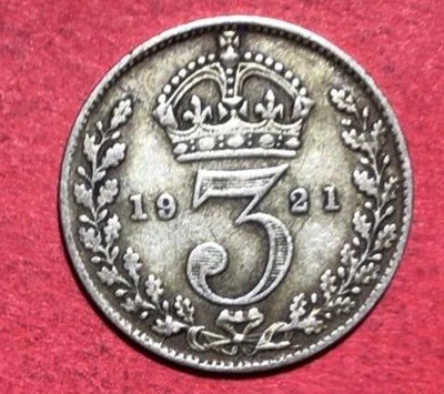 1921 King George V SILVER Threepence! FINE! Old British Coin! - Image 1 of 2