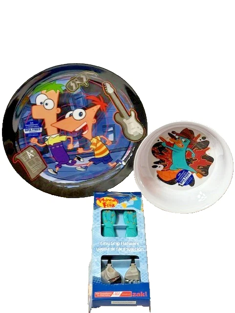 NEW DISNEY PHIENAS AND FERB 3 PIECE DINNERWARE SET PLATE, BOWL AND FORK/SPOON - Image 1 of 1