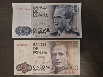 España 1985 10.000 y 1979 5.000 pesetas en estado bastante bueno-XF Foto 1 de 4