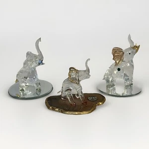 Lote de 3 estatuillas de elefante de vidrio transparente soplado a mano tronco de la suerte delicadas - Imagen 1 de 10