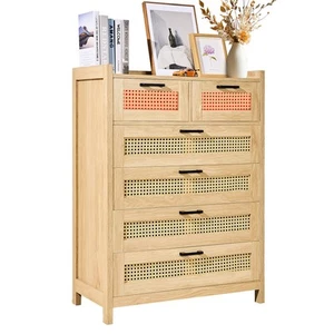 VEVOR Rattan Drawer Dresser Natural Rattan Closet Dresser 5 Drawers for bedroom - Picture 1 of 12