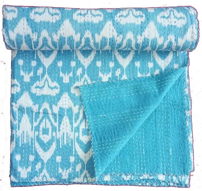 Colcha Kantha india bloque de mano colchas vintage ropa de cama hecha a mano manta tiro Foto 1 de 4