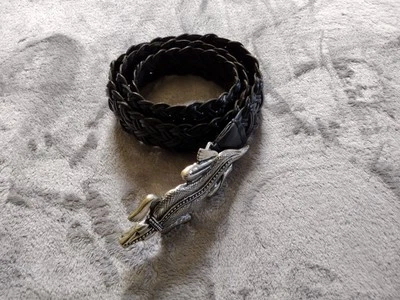 Cinturón De Colección Chico's Para Mujer M/L Negro Trenzado Tejido Plata Cocodrilo Hebilla Y2K Foto 1 de 4