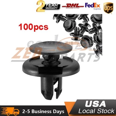 100Pcs 8mm Hole Nylon Rivet Fastener Bumper Push Type Clips For Honda - Image 1 of 4