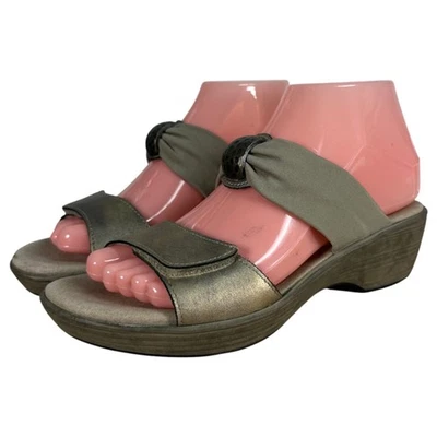 Sandálias anabela Naot Pinotage ornamento couro dourado bege tamanho UE 37 EUA 6 - Imagem 1 de 4