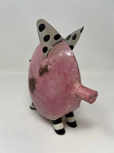 Estatuilla de arte popular rosa escultura de cerdo de metal hecha a mano decoración caprichosa India - Imagen 1 de 8