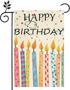 Happy Birthday Garten Flagge doppelseitig 12x18 cm Ballon Kerze weiß  - Bild 1 von 1
