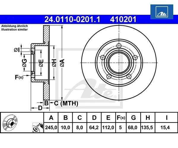 2 uds disco de freno ATE 24.0110-0201.1 para Audi A6 A6 Avant Foto 1 de 1
