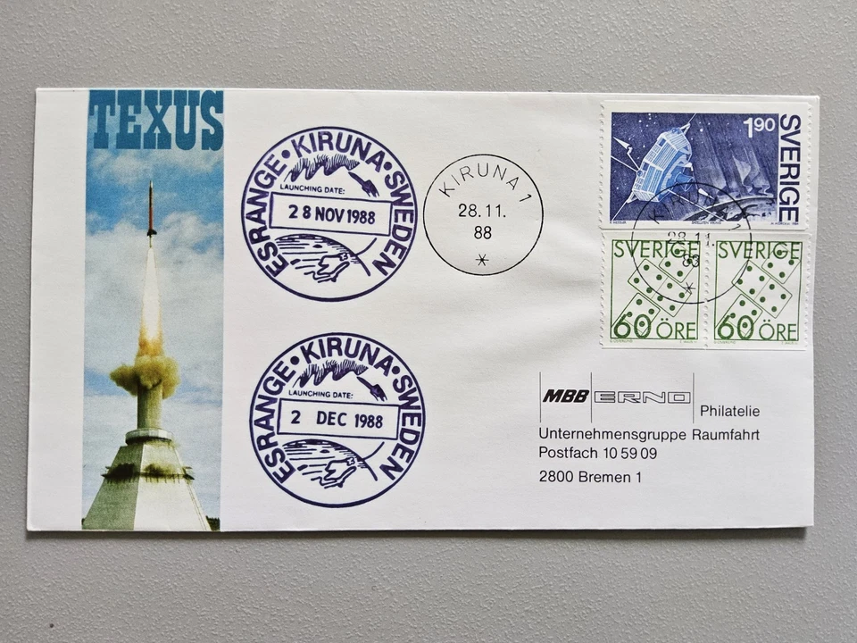 Brief Weltraum Raketenpost Schweden 1988, Kiruna, Unternehmensgruppe Raumfahrt - Bild 1 von 1