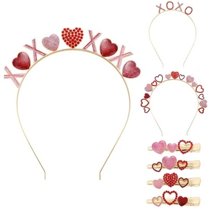 Valentine Day Headbands Rhinestone Glitter Heart Hairband Sweet Heart Hair Hoops - Picture 1 of 17