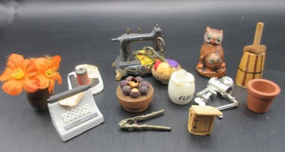Mixed Lot of 13 Vtg 1:12 Artisan Hand Crafted Pot Owl Miniature Dollhouse FUN - Image 1 of 4