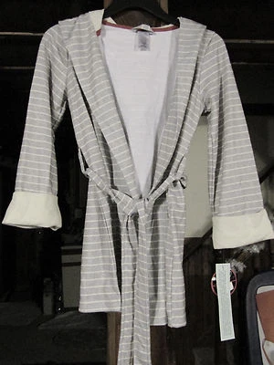 MAIDENFORM NIÑAS MEDIANO BREZO RAYAS GRIS/BLANCO CORTO SUDADERA CON CAPUCHA ABRIGO/VESTIDO NUEVO CON ETIQUETAS Foto 1 de 2