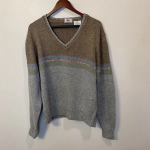 Vintage IZOD LACOSTE V Neck Striped Tennis Sweater sz XL EUC - Picture 1 of 4