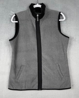 Women’s Small Vest Karen Scott Sport Black Gray Faux Fur Full Zip Casual Jacket - Image 1 of 4