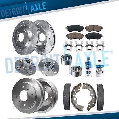 1.8L Front DRILLED Rotor Pad Rear Drum Shoe + Wheel Hub for 2000 - 2006 Sentra - Image 1 of 4