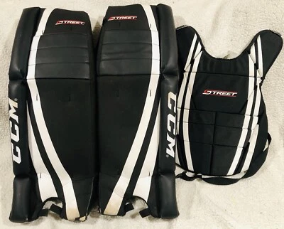 "Almohadillas para piernas y pecho de portero de hockey CCM Street Junior 26"" blanco y negro" Foto 1 de 4