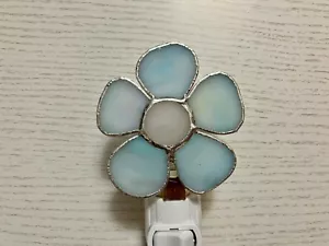 Flower Night Light, Blue Stained Glass, Wall plug in, Handmade Home Decor - Picture 1 of 9