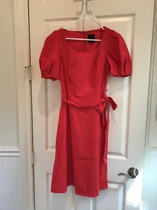 NWOT Alex Marie Women's Scoop Neck Short Puff Sleeve Linen Tie Waist Dress Sz 4 - Picture 1 of 4