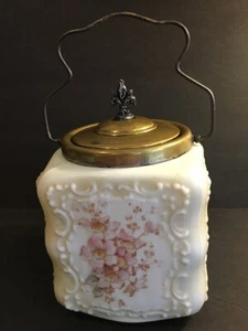 Wavecrest C.F. Monroe  ca. 1900 Biscuit Jar Egg Crate Shape w/ Floral Motif - Picture 1 of 7