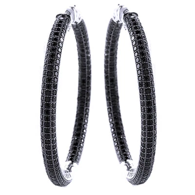 Brincos de argola folheados a ouro branco 14k 6 1/2 ct preto espinélio dentro e fora - Imagem 1 de 4