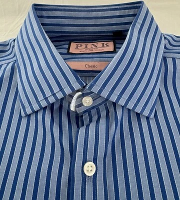 THOMAS PINK Shirt French Cuff Men's Blue Stripe Classic Fit Size 17 - 36.5   L/S - Image 1 of 4