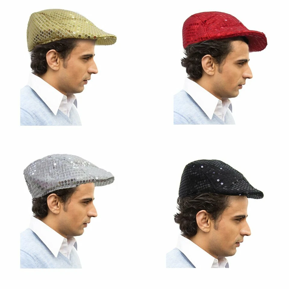 Gorra plana de periodista de lentejuelas sombrero de cabina Foto 1 de 1