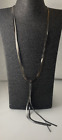 OASIS Long Flat Herringbone Chain Tassel Grey Metal Tone Pendant Necklace