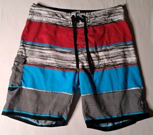 Body Glove Board Shorts Mens Blue Red Striped Swim Trunks 32W×23L×8" Inseam
