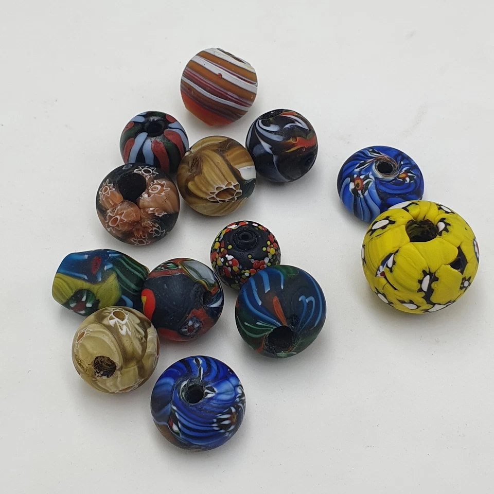 Lot of 13 Millefiori Style MultiColor Mix Glass Beads Lot - Image 1 of 4