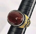 Beautiful Sterling, Marcasite, Carnelian And Enamel Ring Size 8