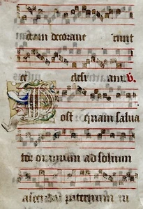 Historiated Bishop Illuminated Vellum Manuscript Leaf Medieval Antiphonal 15th C - Picture 1 of 7