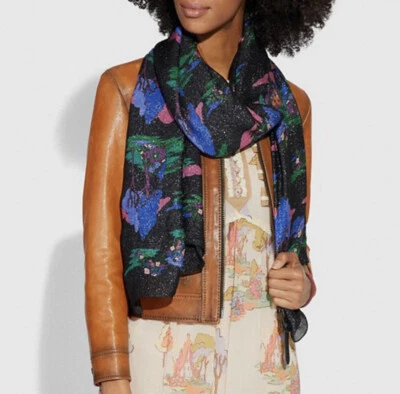 Bufanda de retazos Coach Signature Spooky Cottage #32600 púrpura oscuro nueva con etiquetas Foto 1 de 2